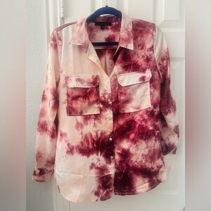 Love Tree: Long Sleeve Blouse, Pink and White Tie Die Roll, Medium